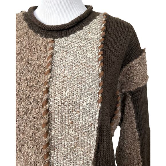 Vintage The Limited Hand Knit Sweater Colorblock Brown Beige Cream Wool Blend M - Picture 3 of 10